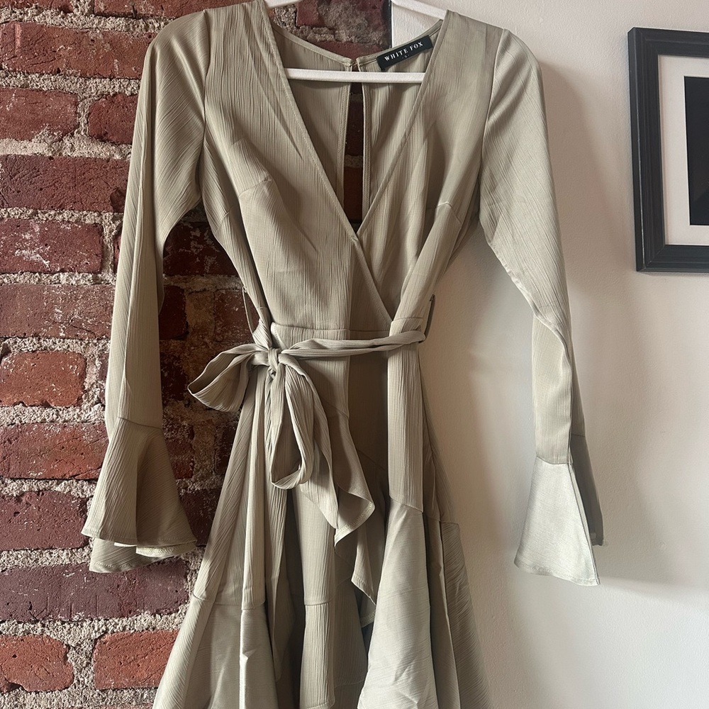 Elegant Olive Green Wrap Dress White Fox Boutique